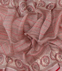 Red Woven Organza Silk Saree With Printed Floral Motifs-PS0553