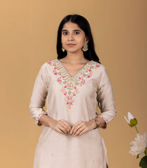 Beige Floral Embroidery Kurta-KR0836