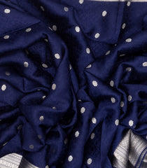 Navy Blue Mysore Crepe Silk Saree With Floral Motifs & Zari Border