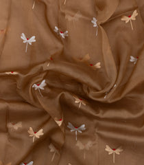 Dark Beige Woven Pure Organza Silk Saree With Zari Buttas-KS1079