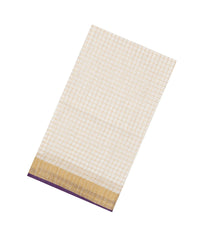 Off White Woven Linen Saree With Checks & Purple Selvage-LI0701