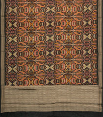 Black Printed Chanderi Cotton Saree With Floral Motifs-CC1737