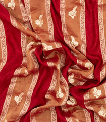 Crimson Woven Synthetic Satin Saree With Floral Zari Motifs-BL4854