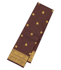 Dark Brown Handloom Kanchipuram Silk Saree With Zari Checks & Buttas-KA15885
