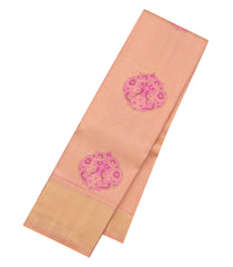 Dusty Pink Handloom Kanchipuram Silk Saree With Peacock Motifs-KA15816