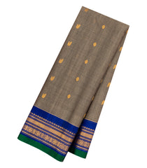Grey Handloom Gadwal Silk Cotton Saree With Buttas-GA0415