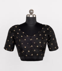 Black Readymade Tussar Silk Blouse With Zari Buttas-RB5244