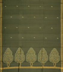 Sage Green Handloom Tussar Silk Saree With Floral Buttas-TU3567