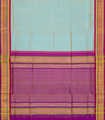 Turquoise Handloom 9 Yards Korvai Silk Cotton Saree With Contrast Border-SC3744