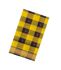 Yellow & Brown Handloom Silk Cotton Saree With Checks & Zari Buttas-SC4621