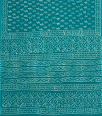 Cyan Printed Jaipur Cotton Saree With Printed Floral Motifs-JC1776