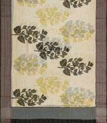 Cream Printed Chanderi Cotton Saree With Zari Border-CC1545