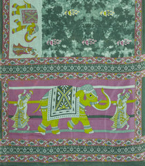 Green Printed Jaipur Cotton Saree With Elephant Motifs-JC1473