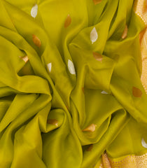 Olive Green Handloom Banarasi Organza Silk Saree With Floral Buttas-BE1667