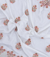 White Woven Synthetic Blended Saree With Embroidered Motifs-EN2058