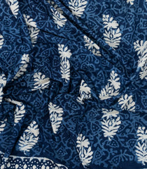 Indigo Woven Jaipur Cotton Saree With Printed Floral Motifs-JC1417
