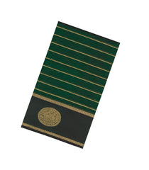 Dark Green Handloom Silk Cotton Saree With Zari Stripes-SC4556