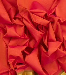 Red Handloom Silk Cotton Saree With Stripes & Contrast Border-SC3704