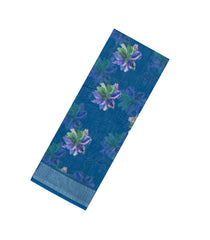 Indigo Printed Synthetic Linen Saree With Floral Motifs-SY0197