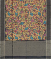 Beige Woven Synthetic Dupion Saree With Printed Kalamkari Motifs-BL4333