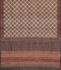 Taupe Woven Tussar Silk Saree With Printed Floral Motifs-TU3087