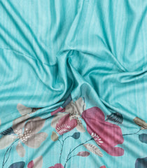 Turquoise Printed Synthetic Tussar Silk Saree With Floral Motifs-SY0178