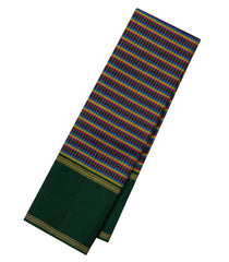 Multi Colour Handloom Kanchipuram Silk Saree With Checks & Green Border - KA14645