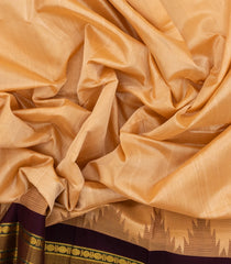 Sandal Handloom Korvai Silk Cotton Saree With Contrast Temple Border-SC3899