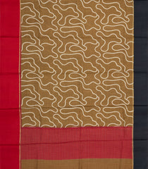 Dark Beige Printed Tussar Silk Saree With Stripes & Abstract Motifs-TU3605