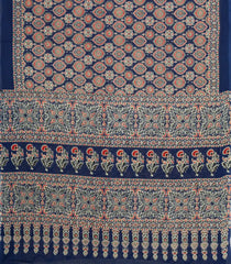 Indigo Printed Jaipur Cotton Saree With Floral Motifs-JC1899