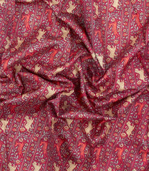 Crimson Printed Silk Saree With Vanasingaram Motifs & Contrast Border-PS0803