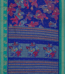Blue Printed Synthetics Dola with Zari Stripes & Contrast Border-BL5148
