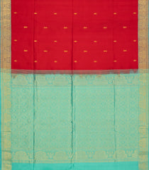 Red Handloom Silk Cotton Saree With Floral Motifs-SC3818