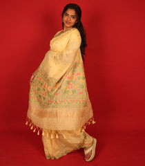 Yellow Woven Art Chanderi Silk Saree With Floral Motifs-BL3926