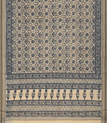 Beige Handloom Chanderi Cotton Saree With Black Printed Floral Motifs-CC1305