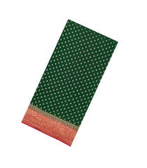 Green Handloom Banarasi Khaddi Georgette Silk Saree With Contrast Border-BE1804