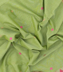 Light Green Handloom Bengal Cotton Saree With Stripes & Buttas-BG1709