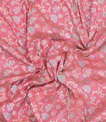 Peach Handloom Banarasi Silk Saree With Meena Floral Motifs-BE1767