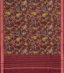 Crimson Woven Tussar Silk Saree With Printed Floral Vine Motifs-TU3117