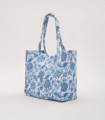 Off White Handmade Tote Bag With Printed Motifs With Button (14"H X 17"W X 8"D)-ACS1054