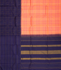 Peach Handloom Korvai Kanchipuram Silk Saree With Checks & Contrast Border-KA13366