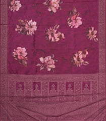 Burgundy Printed Synthetic Tussar With Contrast Zari Border-SY0298