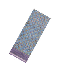 Steel Blue Printed Chanderi Cotton Saree With Zari Border-CC1638