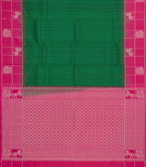 Dark Green Handloom Soft Silk Saree With Stripes & Contrast Border-SO4525