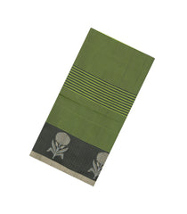Leafy Green Handloom Soft Silk Saree With Stripes & Border-SO4546