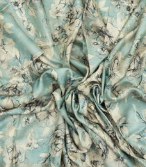 Aquamarine Handloom Tussar Saree With Printed Floral Motifs-TU3060