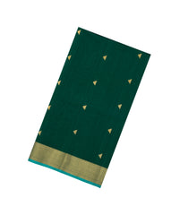 Dark Green Handloom Maheswari Silk Cotton Saree With Buttas & Zari Border-SC4877