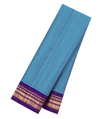 Light Blue Handloom Gadwal Silk Cotton Saree With Contrast Border -GA0462
