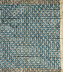 Steel Blue Handloom Dupion Silk Saree With Printed Animal Motifs