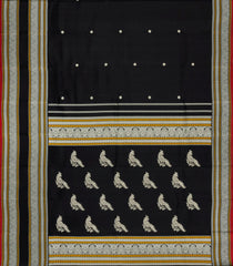 Black Handloom Kanchipuram Silk Saree With Thread Buttas-KA15178
